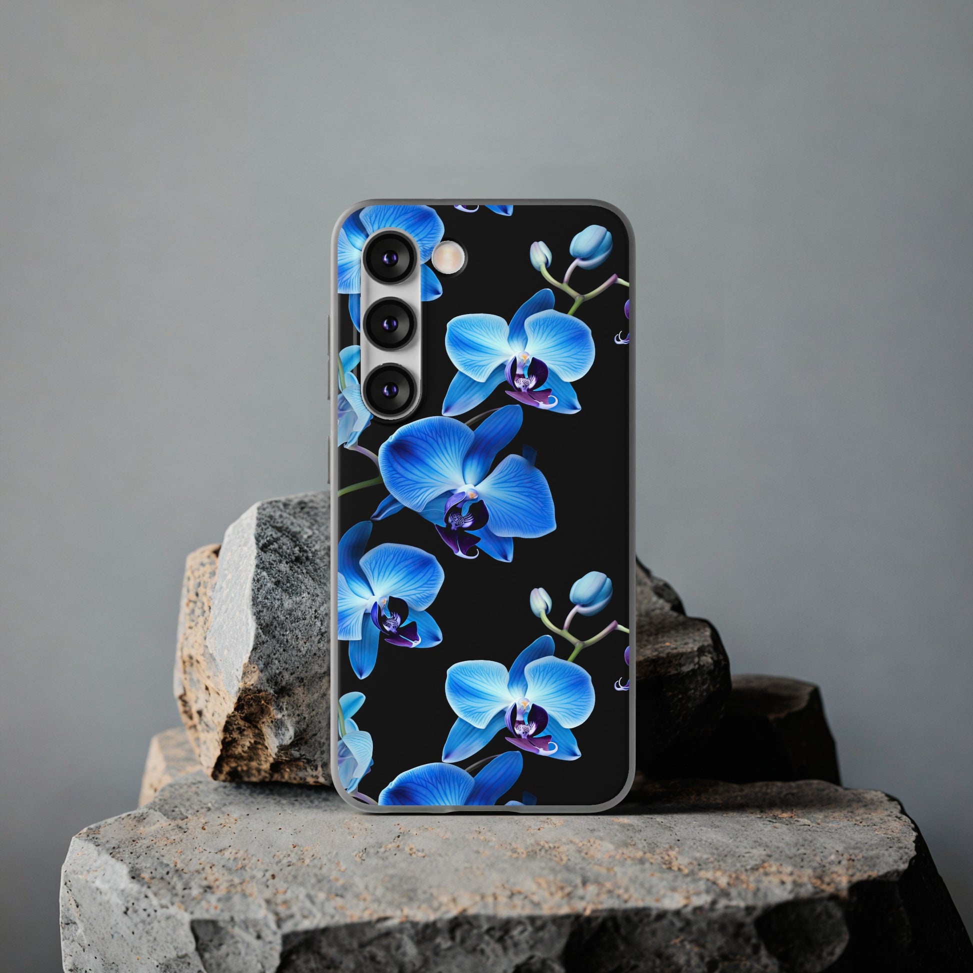 Coques de téléphone flexibles orchidée bleue