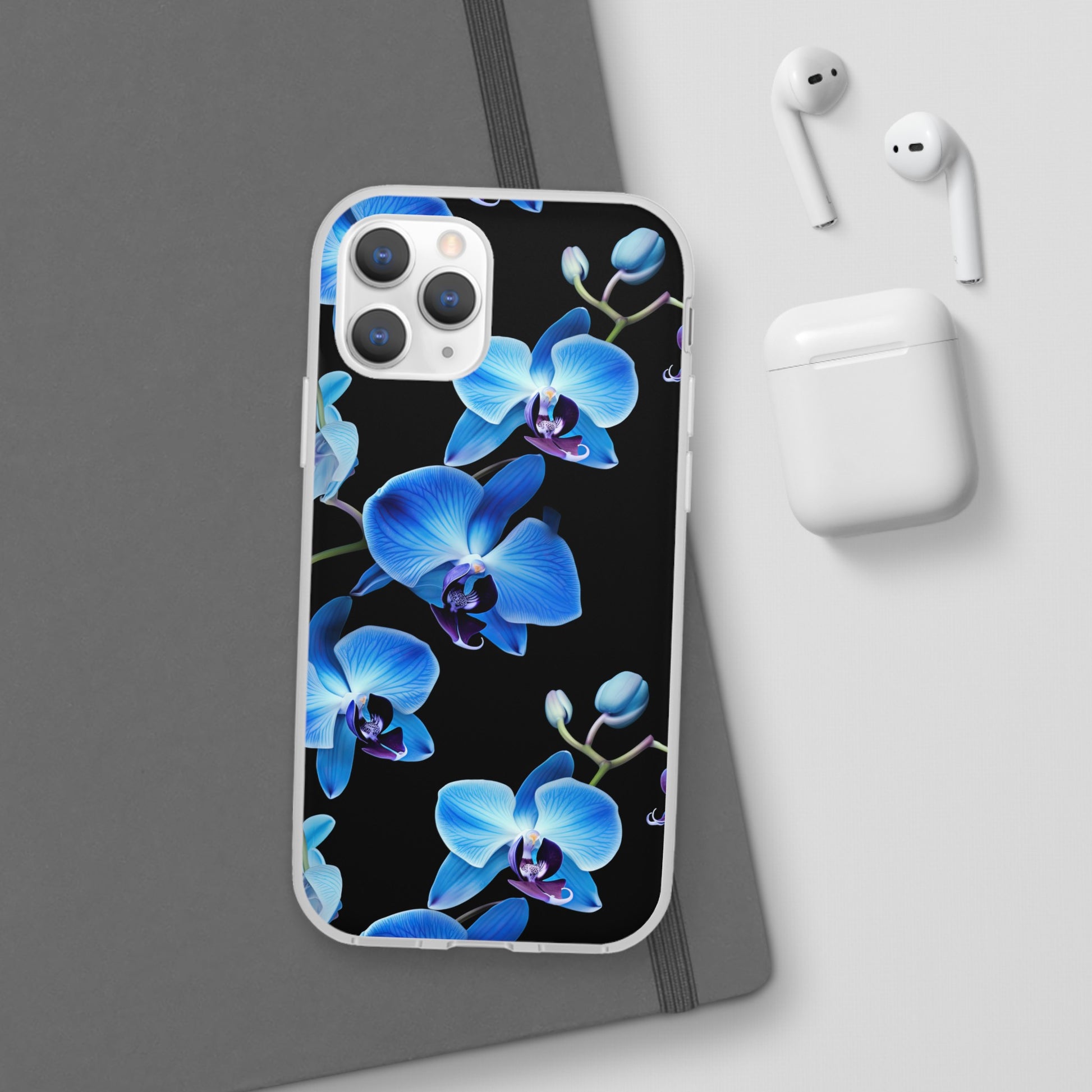 Coques de téléphone flexibles orchidée bleue