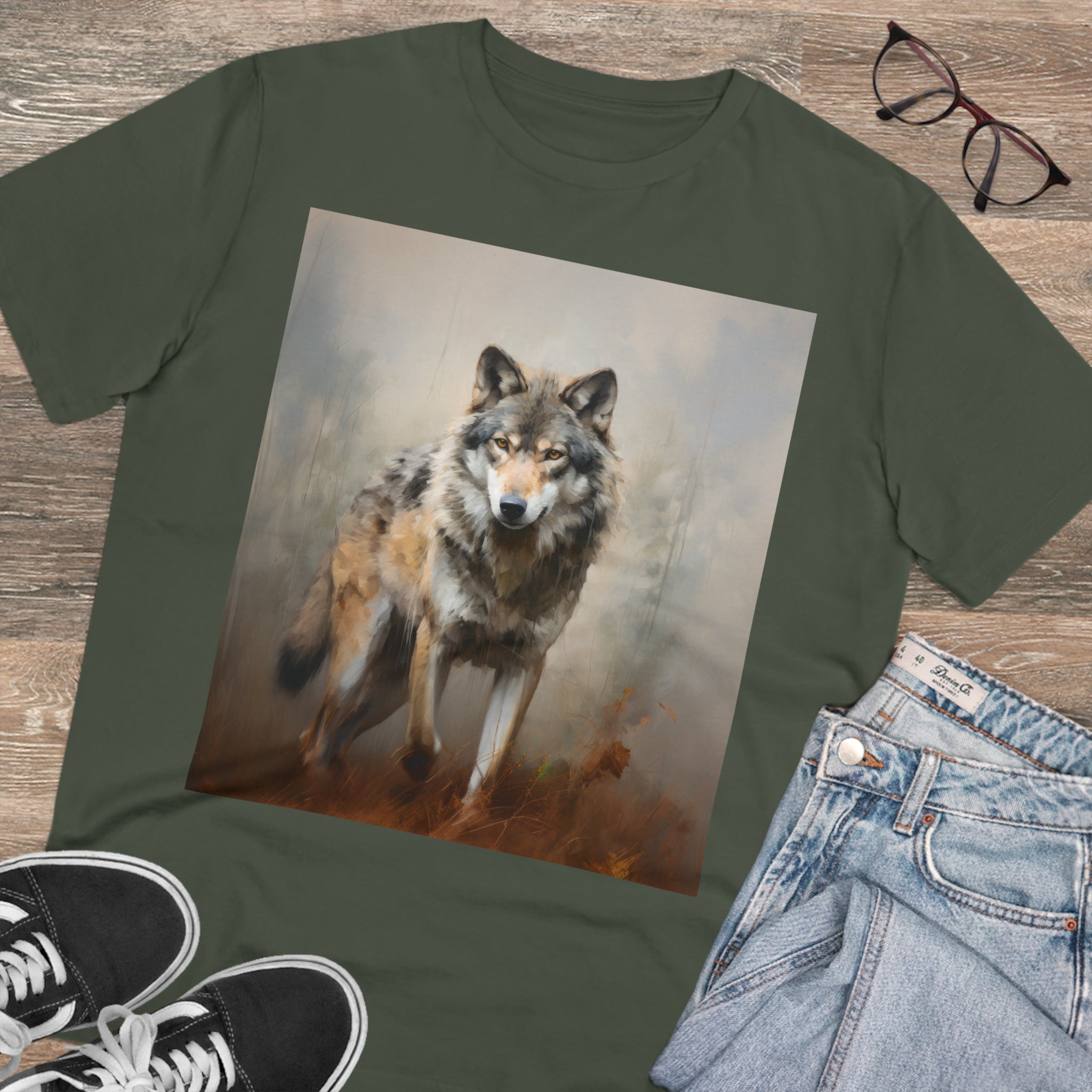 Unisex-T-Shirt mit grauem Wolf – umweltfreundlich 