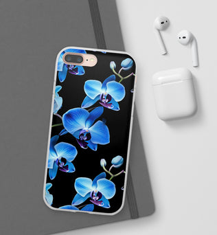 Coques de téléphone flexibles orchidée bleue