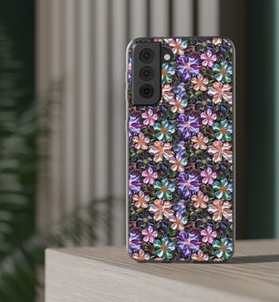 Coques de téléphone flexibles et vibrantes à fleurs métalliques