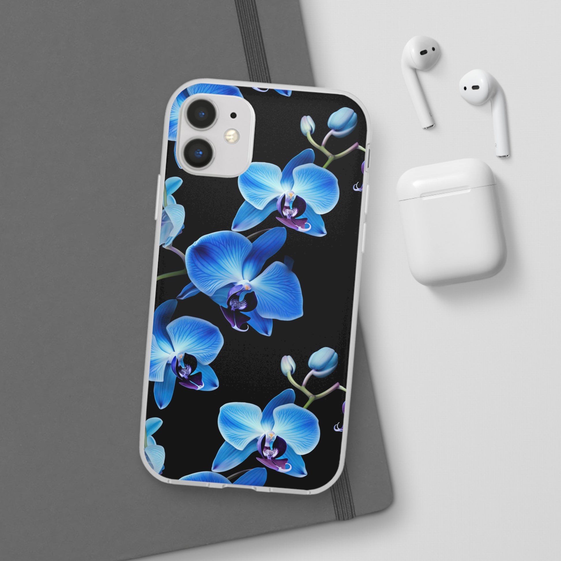 Coques de téléphone flexibles orchidée bleue