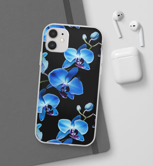 Coques de téléphone flexibles orchidée bleue